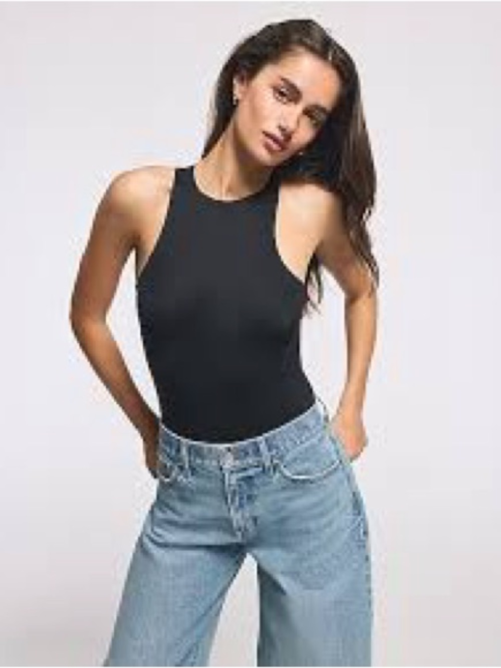 Express Black sleeveless high-neck bodysuit